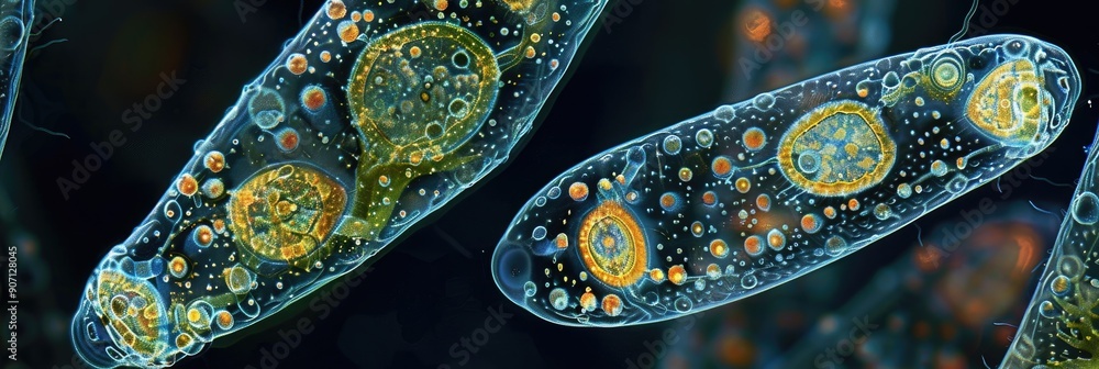 Paramecium bursaria with cilia and symbiotic algae in differential interference contrast DIC focus Paramecium bursaria with cilia and symbiotic algae in differential interference contrast DIC focus