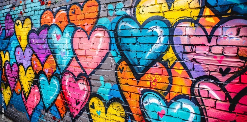 An abstract pop art heart background design with colorful street art mural. Art concept: Street Art, Mural, Abstract, Pop Art, Heart Background Design