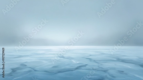 illustration of a cold, minimalistic studio background. The scene should feature an expansive, icy surface extending to the horizon