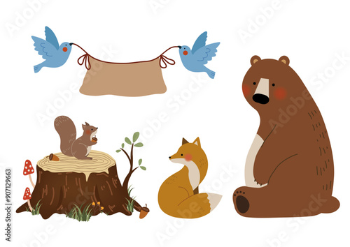 可愛い森の動物たちのイラストセット