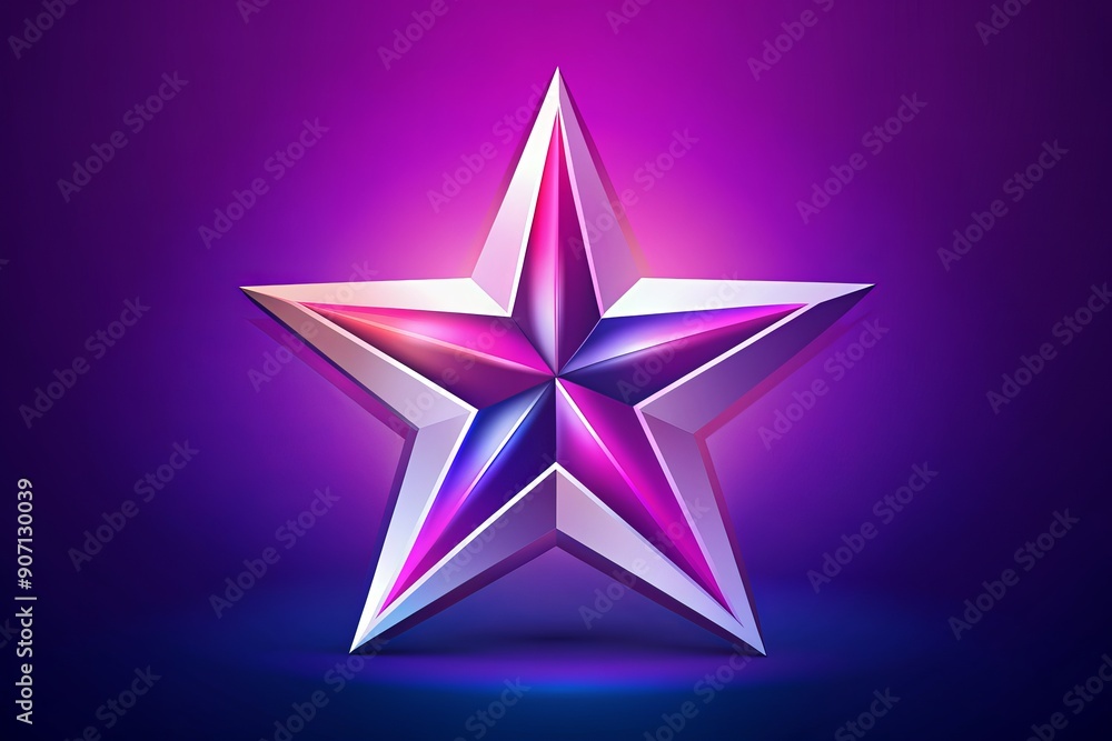 Vibrant five-pointed star icon rendered in 3D with sleek, modern design, set against a gradient white and purple background with a futuristic feel.