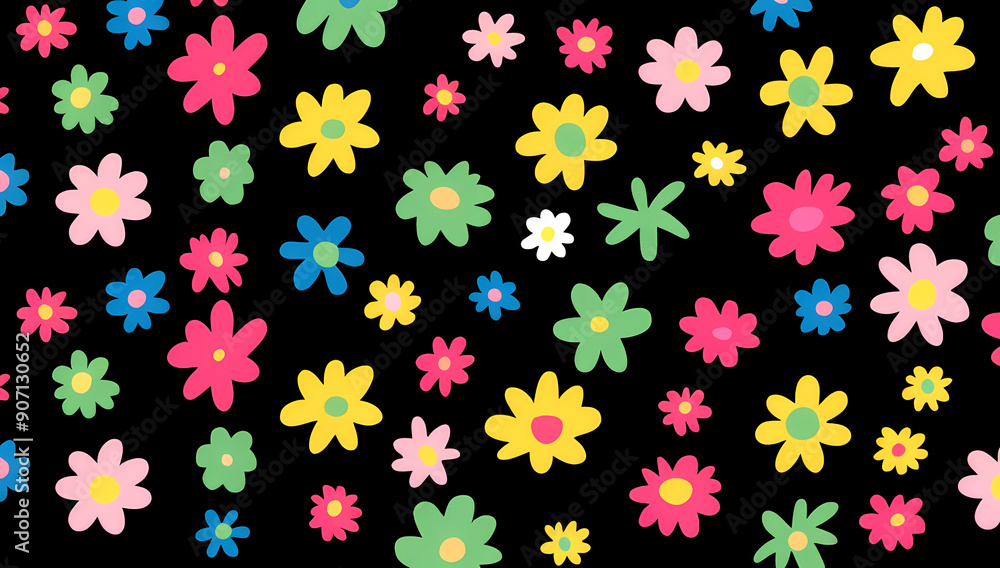 Abstract seamless doodle art pattern with colorful flowers, creative minimalist art background Abstract seamless doodle art pattern with colorful flowers, creative minimalist art background