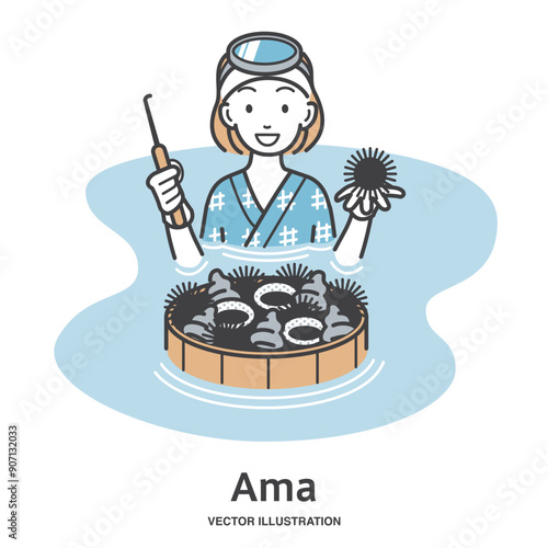 海で漁をする海女