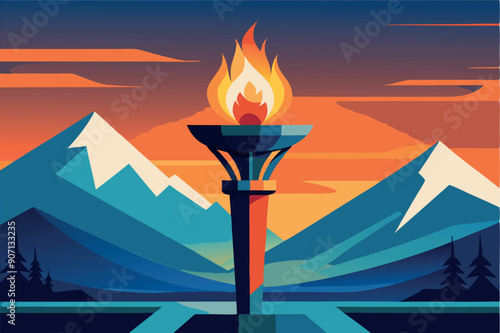 Vector illustration of olympic torch with fire flames