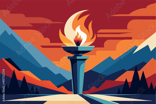 Vector illustration of olympic torch with fire flames