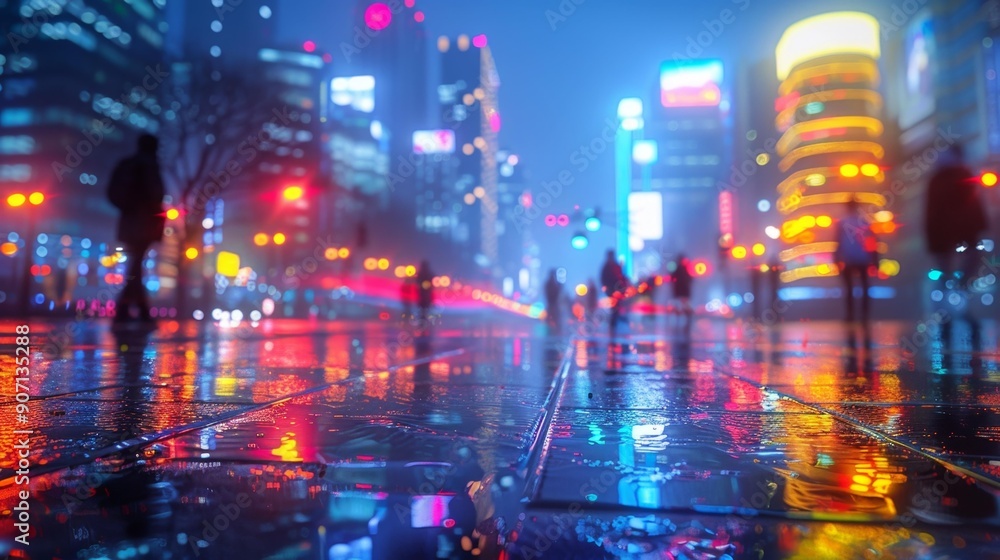 Night cityscape with neon lights - generative ai Night cityscape with neon lights - generative ai