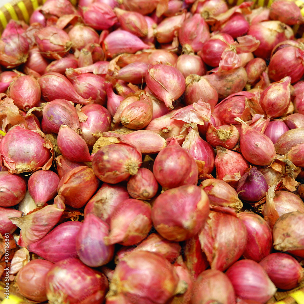 Many red onions have not peeled the outer skin with the focus being in the middle and blurry around it. The main ingredient in cooking. Red onion background Many red onions have not peeled the outer skin with the focus being in the middle and blurry around it. The main ingredient in cooking. Red onion background