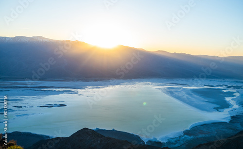 Beautiful view of Lake Manly at sunset from Dantes View in Death Valley National Park, California USA photo