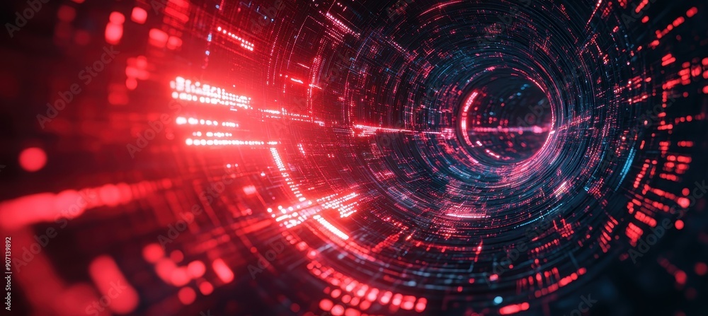 Abstract digital background with futuristic technology elements, including circular shapes and red colors, representing the concept of AI innovation in data science Abstract digital background with futuristic technology elements, including circular shapes and red colors, representing the concept of AI innovation in data science