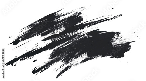Black stroke vector illustration on a transparent background. Abstract ink blots, smudges and grungy textures for design elements. Hand drawn ink art with rough lines.