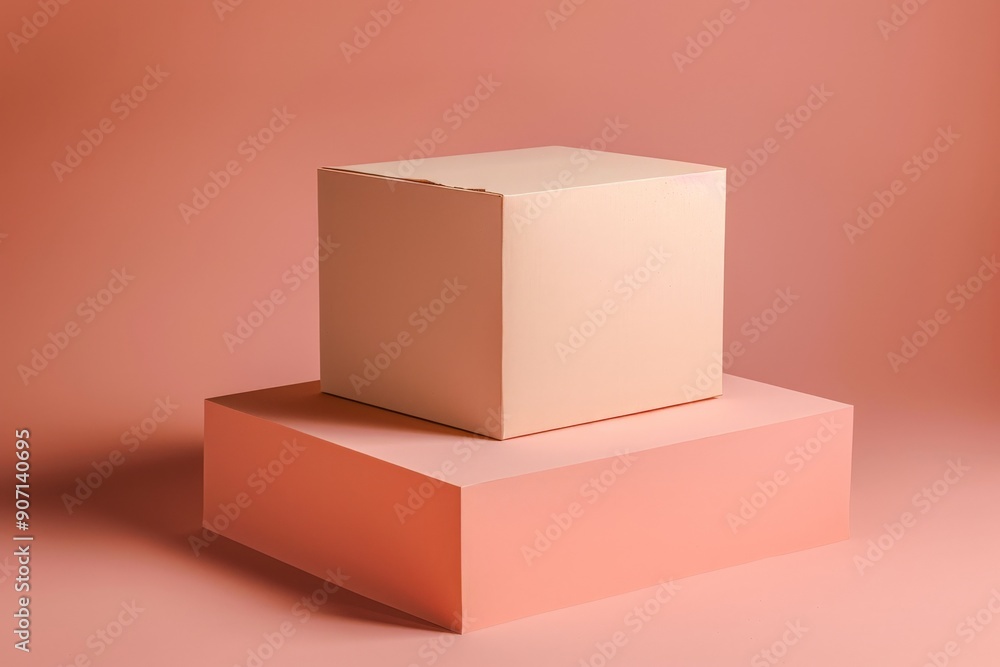 A peach-toned cube is placed on a matching peach platform, creating a harmonious and visually appealing image with soft lighting and a minimalist aesthetic. A peach-toned cube is placed on a matching peach platform, creating a harmonious and visually appealing image with soft lighting and a minimalist aesthetic.