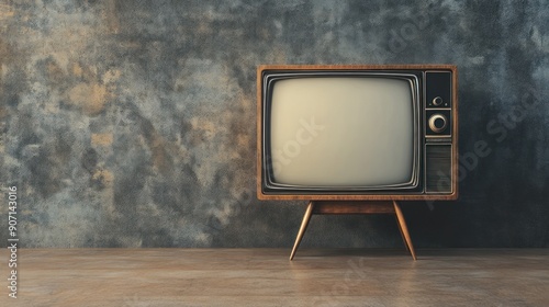 Vintage Television Set Against a Concrete Wall