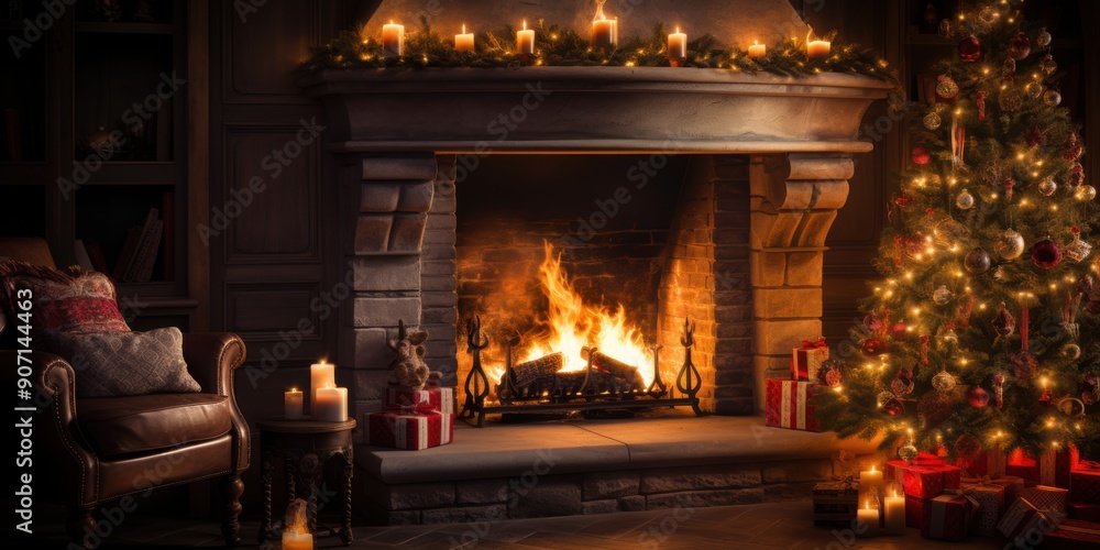 a christmas tree next to a fireplace in a room a christmas tree next to a fireplace in a room