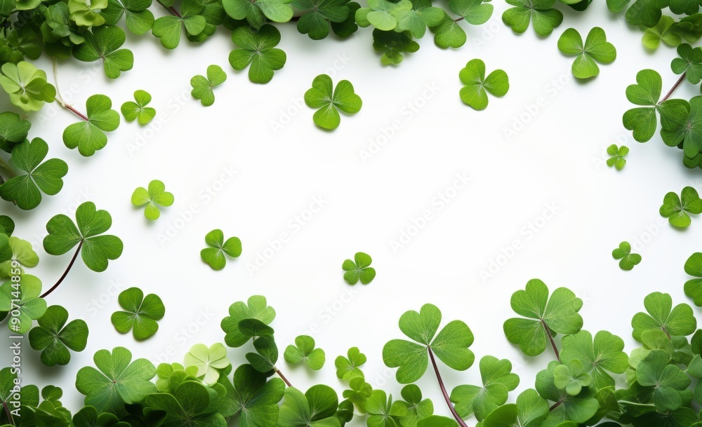 clover leaves are scattered in the form of a frame isolated on white background, isolated, white background clover leaves are scattered in the form of a frame isolated on white background, isolated, white background