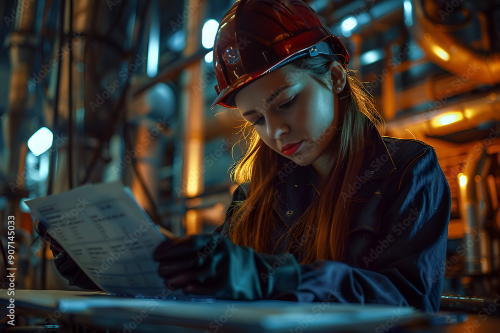 a female worker reading drawing, Generative AI
a female worker reading drawing, Generative AI