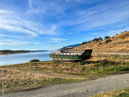 Argentina, Ushuaia - 2023, Februay: boat in Patagonia photo