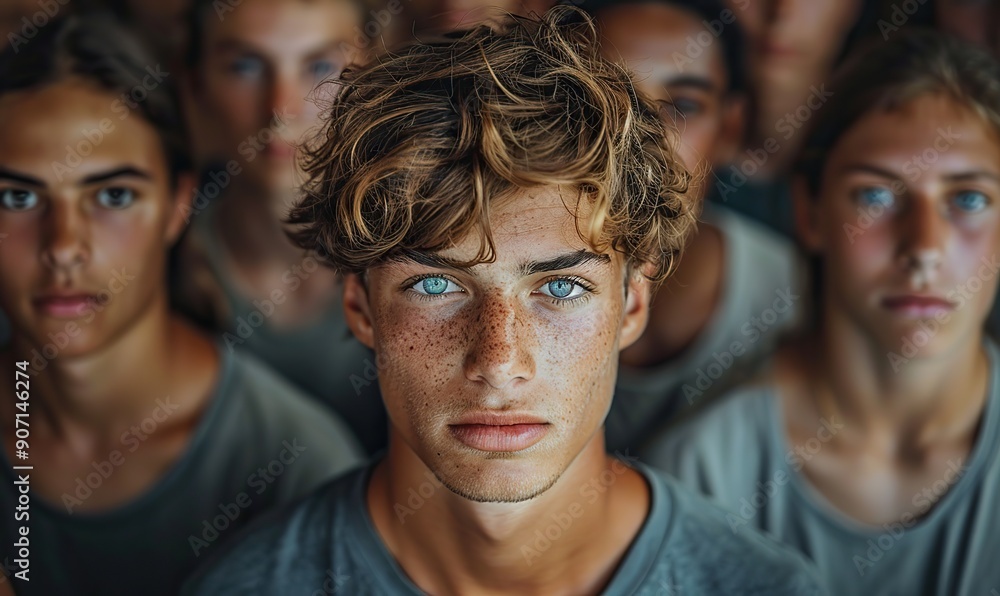 A young man distinguished from the crowd. A young man distinguished from the crowd.