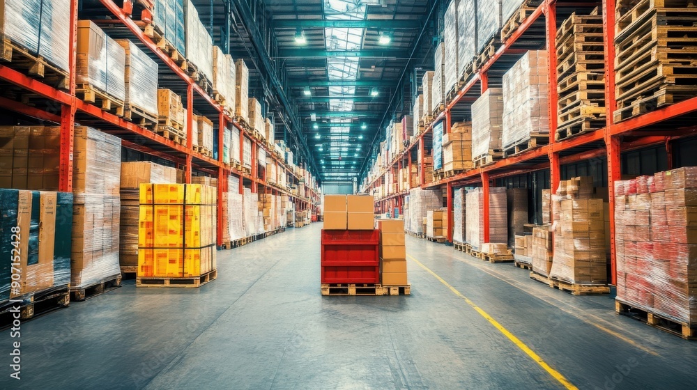 A warehouse with a lot of boxes on the shelves A warehouse with a lot of boxes on the shelves