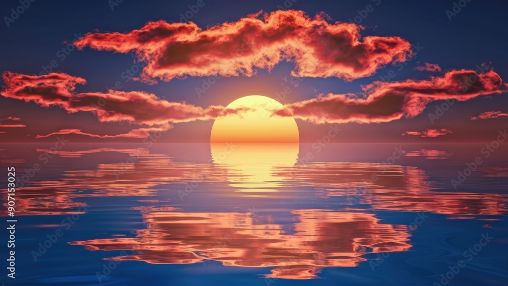A sunset over the ocean with clouds in front of it, AI A sunset over the ocean with clouds in front of it, AI