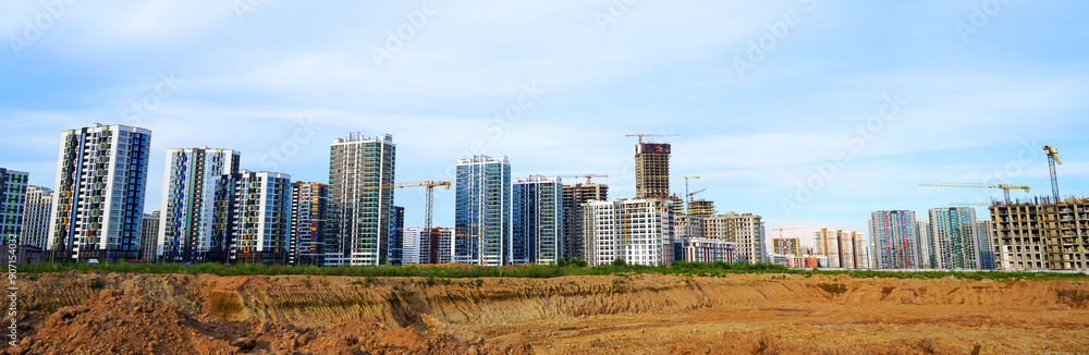 Construction site banner for Web site. Construction of Skyscrapers. Tower Crane on formworks. Construction of Multi Storey Residential Building. Tower Cranes on buildings Construction. Space for text. Construction site banner for Web site. Construction of Skyscrapers. Tower Crane on formworks. Construction of Multi Storey Residential Building. Tower Cranes on buildings Construction. Space for text.
