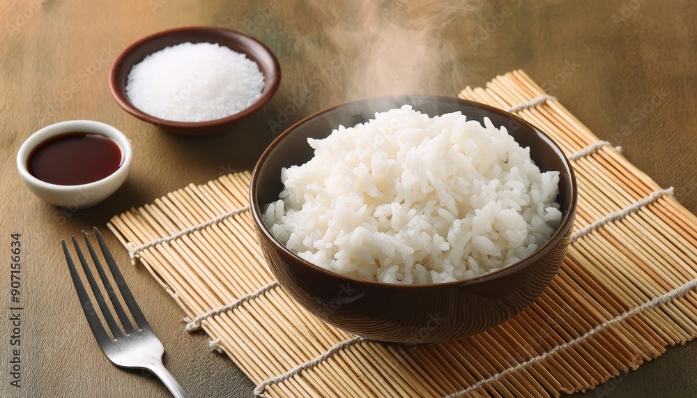 Steamed rice in bowl freshly cooked and ready to serve, simplicity and deliciousness of this staple food, perfect for any meal and enjoyed in various cuisine, Staple food, source of carbohydrate. Steamed rice in bowl freshly cooked and ready to serve, simplicity and deliciousness of this staple food, perfect for any meal and enjoyed in various cuisine, Staple food, source of carbohydrate.