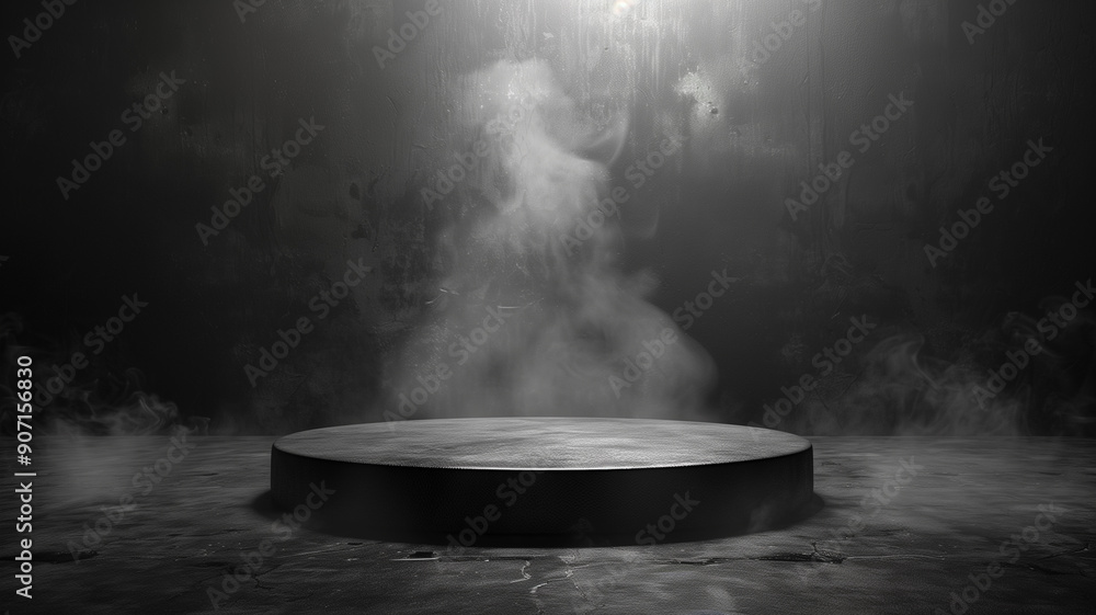 Smoky round stone podium on dark background Smoky round stone podium on dark background