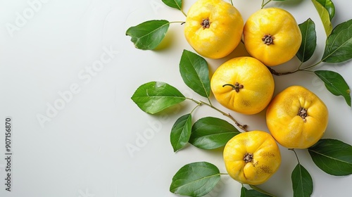 Wallpaper Mural Quince with green leaves, showcasing its bright color and natural freshness, isolated background, perfect for marketing use with space for text Torontodigital.ca