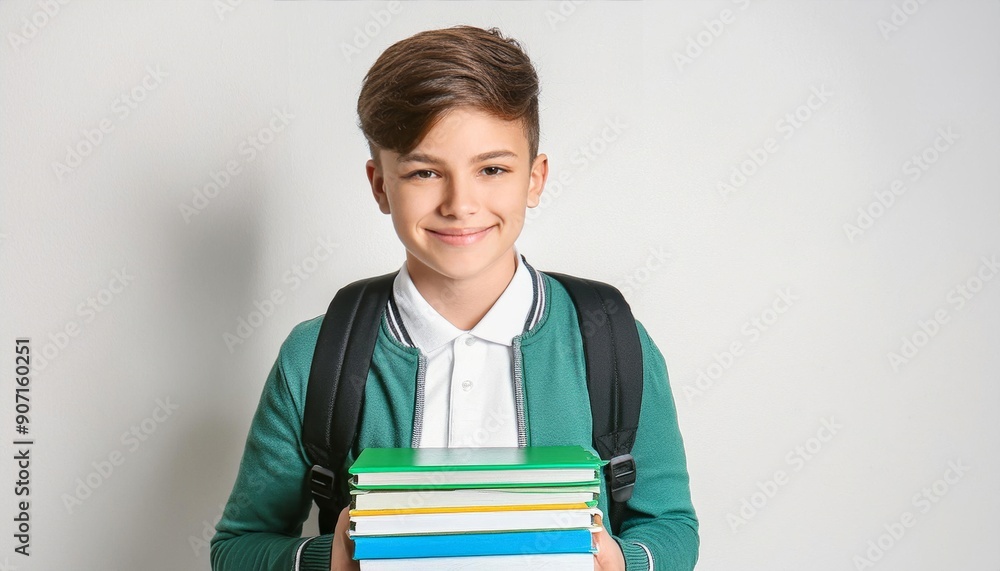 School going student smiling and holding books on hand, isolated on white background, mockup design School going student smiling and holding books on hand, isolated on white background, mockup design