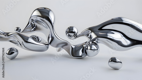 A mesmerizing 3D animation showcases abstract liquid metal shapes flowing smoothly, captivating with elegant, highresolution visuals. Its artistic, creative, and futuristic