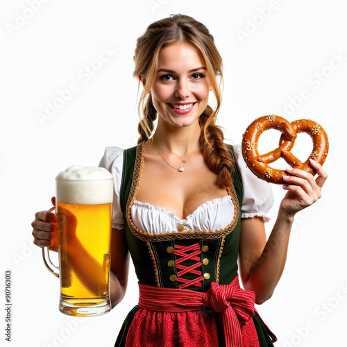 oktoberfest  german girl with beer  white background  photo