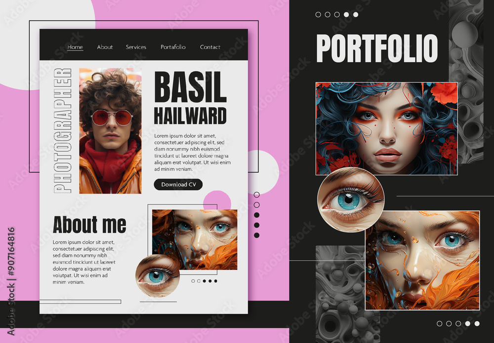 Black and White Modern Photographer Portfolio Web UI/UX Stock Template ...
