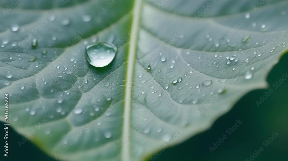 A closeup shot reveals the intricate texture of a leaf adorned with a sprinkling of raindrops. A closeup shot reveals the intricate texture of a leaf adorned with a sprinkling of raindrops.