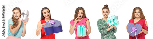 Set of young women with gif...