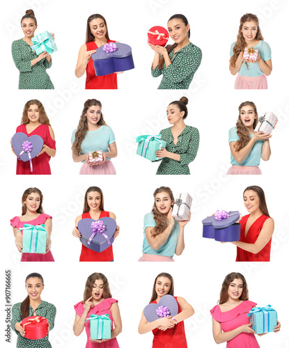 Set of many young women wit...