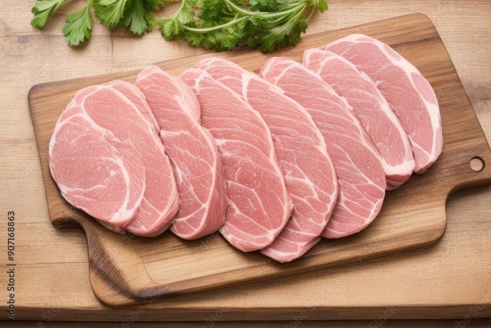 Raw Pork meat on a cutiing board Raw Pork meat on a cutiing board