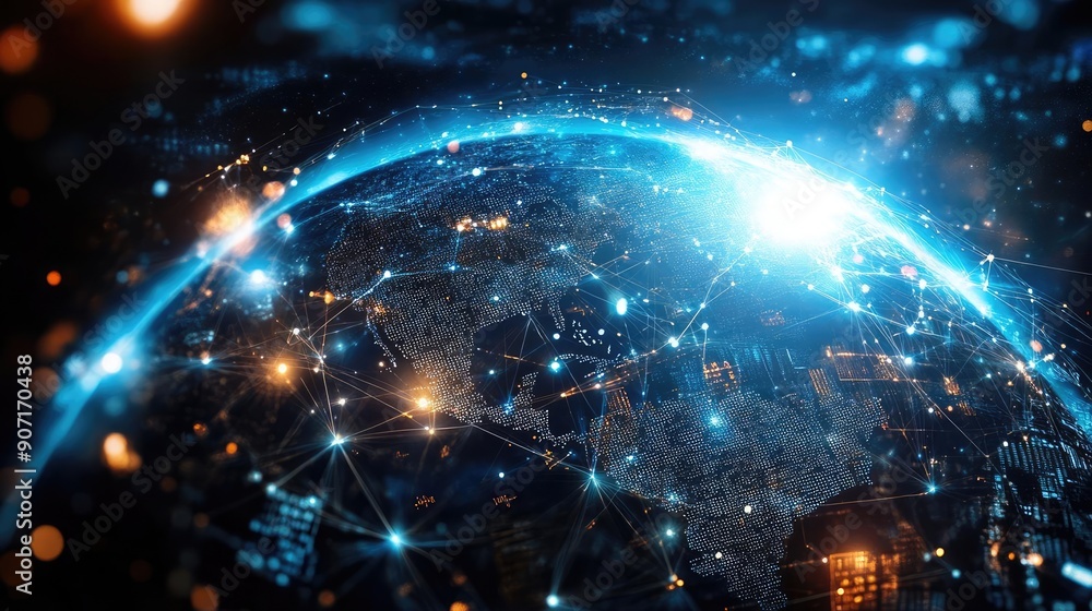 Obraz premium Holographic Earth with connected trading data, network connection, global commerce