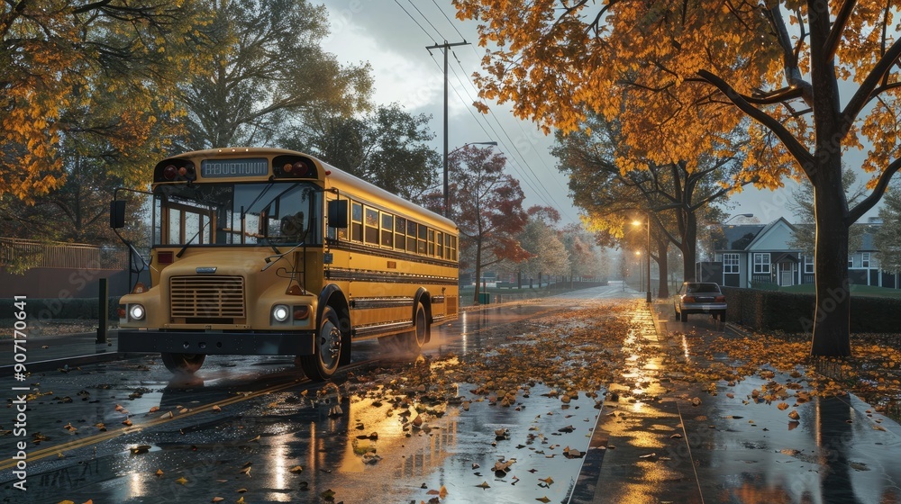 Obraz premium Preparing for early morning bus rides to school