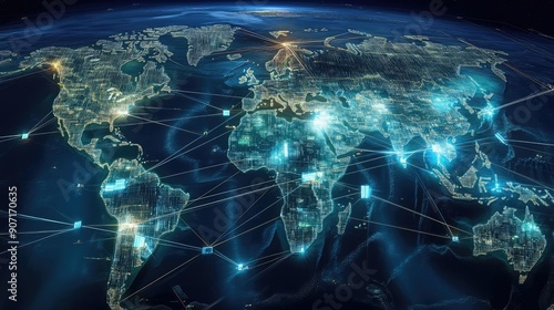 World map with digital trading lines, network world, international trade