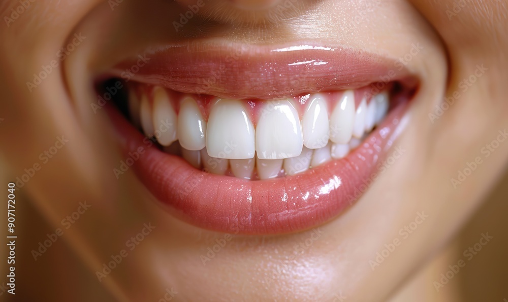 A close-up of a woman's mouth smiling with perfect white teeth, showcasing dental health and beauty. A close-up of a woman's mouth smiling with perfect white teeth, showcasing dental health and beauty.
