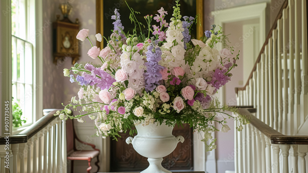 Fototapeta premium Spring flowers in vintage vase, beautiful floral arrangement, home decor, wedding and florist design