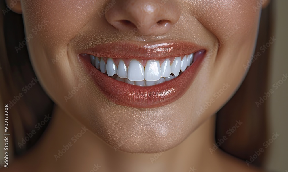 A close-up of a woman's bright smile, showing her white teeth and glossy lips, radiates genuine happiness and confidence. A close-up of a woman's bright smile, showing her white teeth and glossy lips, radiates genuine happiness and confidence.