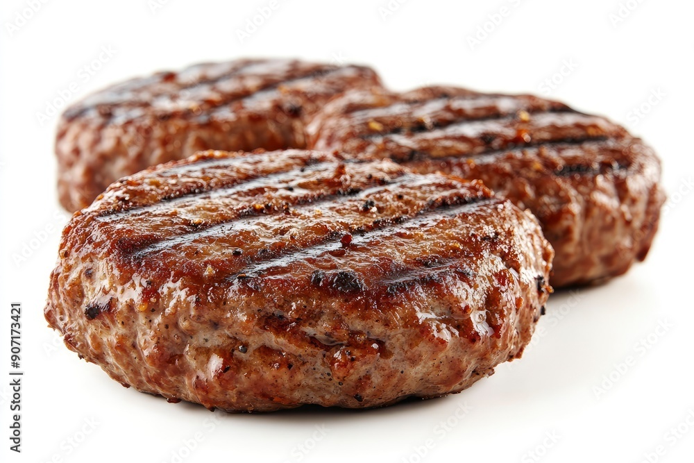 grilled hamburger meat isolated on white background, full depth of field , ai grilled hamburger meat isolated on white background, full depth of field , ai