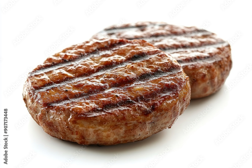 grilled hamburger meat isolated on white background, full depth of field , ai grilled hamburger meat isolated on white background, full depth of field , ai