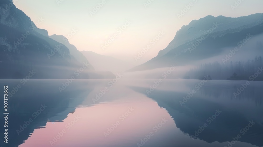 Fototapeta premium Calm weather on sea or ocean with clouds sunrise morning view