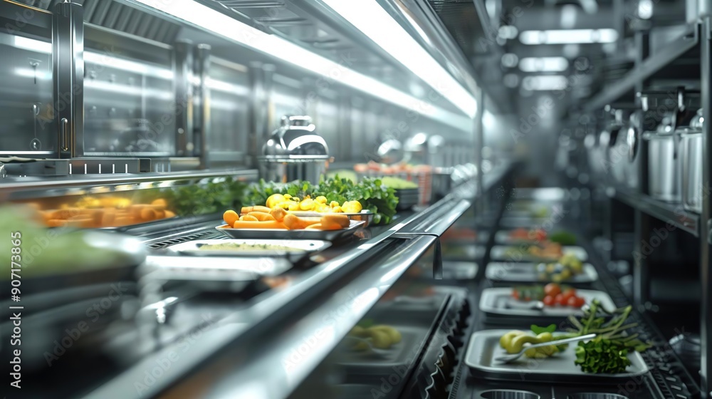 3D Illustration of a Stainless Steel Kitchen Counter with Fresh Vegetables and Herbs 3D Illustration of a Stainless Steel Kitchen Counter with Fresh Vegetables and Herbs