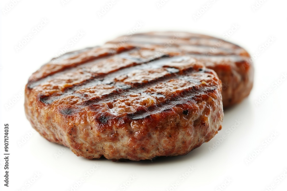 grilled hamburger meat isolated on white background, full depth of field , ai grilled hamburger meat isolated on white background, full depth of field , ai