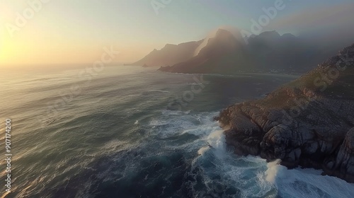 Panorama of Cape Town, South Africa. The city beach against magnificent mountains