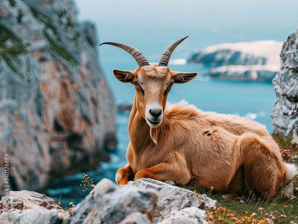 Fototapeta premium goat isolated on summer background