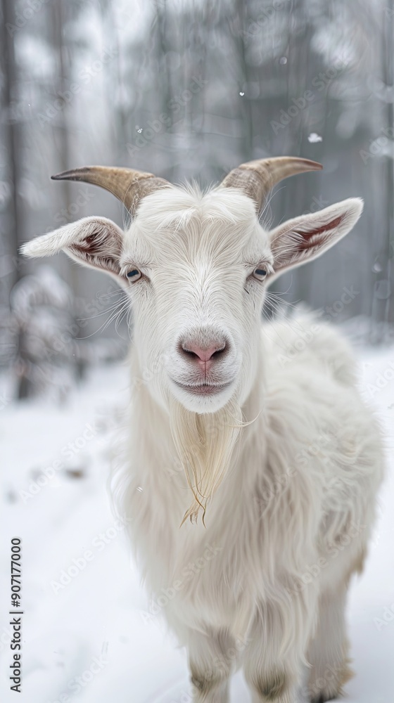 Fototapeta premium goat isolated on winter background