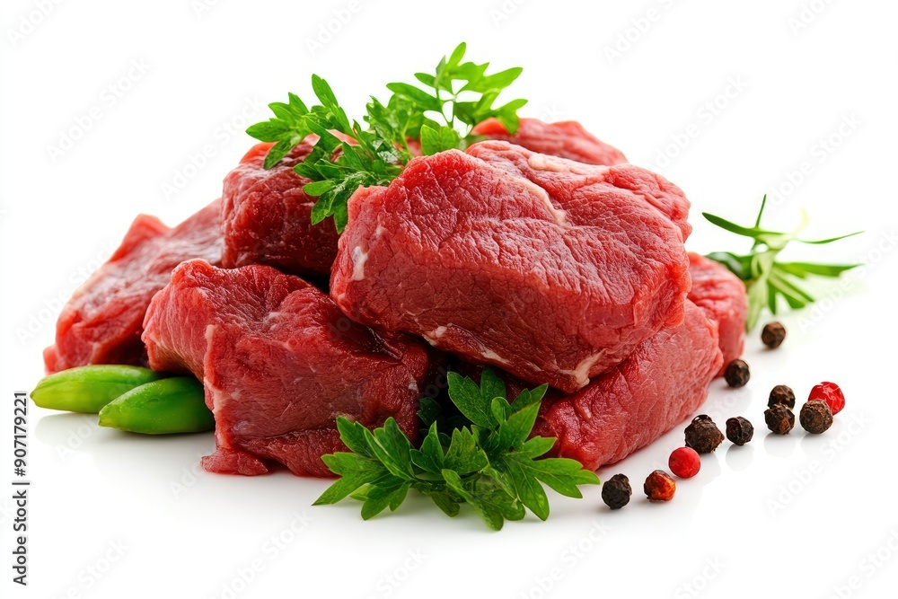 meat, beef, isolated on white background, full depth of field , ai